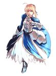  and armor armored_dress blonde_hair blue_eyes dress fate/stay_night fate_(series) faulds gauntlets hair_ribbon looking_up ribbon saber solo 