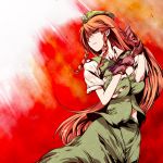  breasts ex-meiling gloves hat highres hong_meiling large_breasts long_hair red_eyes red_hair redhead torn_clothes touhou very_long_hair 