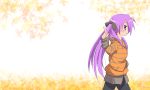  hiiragi_kagami hoodie long_hair lucky_star pointing purple_hair sora_to_umi twintails very_long_hair 
