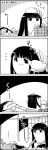  4koma :x =_= animal animal_on_face animal_on_head blanket bottle bunny_on_head cleaning comic commentary_request doorway falling greyscale highres holding holding_animal houraisan_kaguya long_hair long_sleeves lying monochrome on_back on_head open_mouth rabbit sleeping sliding_doors smile table tani_takeshi touhou translation_request tying vacuum_cleaner very_long_hair wide_sleeves yukkuri_shiteitte_ne zzz 