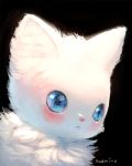  black_background blue_sailor_collar blush cat cat_focus commentary_request highres manino_(mofuritaionaka) no_humans original sailor_collar signature simple_background sparkling_eyes white_cat 