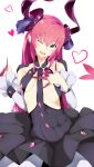  1girl aqua_eyes blush breasts curled_horns detached_sleeves dragon_horns dragon_tail dress elizabeth_bathory_(fate) elizabeth_bathory_(fate)_(all) eyebrows_visible_through_hair fate/extra fate/extra_ccc fate/grand_order fate_(series) hair_between_eyes hair_ornament hand_on_own_chest heart horns long_hair looking_at_viewer open_mouth pink_hair sha_(amfil100) sidelocks simple_background small_breasts solo tail two_side_up white_background 