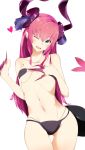  1girl aqua_eyes black_panties blush breasts curled_horns dragon_horns dragon_tail elizabeth_bathory_(fate) elizabeth_bathory_(fate)_(all) eyebrows_visible_through_hair fate/extra fate/extra_ccc fate/grand_order fate_(series) hair_between_eyes hair_ornament hand_on_own_chest heart horns long_hair looking_at_viewer navel open_mouth panties pink_hair sha_(amfil100) sidelocks simple_background small_breasts solo tail two_side_up underwear white_background 