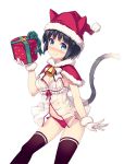  animal_ears babydoll bell black_hair blue_eyes box cat_ears cat_tail closed_mouth daibouken!_yukeyuke_osawari_island gift gift_box gift_wrapping gloves hat hat_with_ears holding ichigo_(daibouken!_yukeyuke_osawari_island) looking_at_viewer nontan official_art panties santa_costume santa_gloves santa_hat short_hair skirt smile tail thigh-highs underwear 