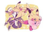 1boy 1girl blush blush_stickers company_connection cosplay creatures_(company) disembodied_limb game_freak gen_1_pokemon kirby kirby_(series) nintendo pikachu pikachu_(cosplay) pokemon red_eyes roku_(suzusuzu65972012) zan_partizanne