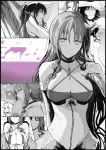  1girl bare_shoulders bikini breasts cleavage collarbone fan fate/grand_order fate_(series) greyscale japanese_clothes kimono long_hair looking_at_viewer monochrome nun sesshouin_kiara smile solo sweat swimsuit syatey very_long_hair 