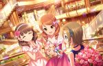  3girls blush brown_eyes brown_hair dress houjou_karen idolmaster idolmaster_cinderella_girls short_hair smile 