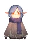  1girl absurdres blue_hair blush elf final_fantasy final_fantasy_xiv highres kato(kato) long_hair looking_at_viewer pointy_ears red_eyes scarf skirt solo 