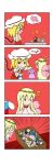  &gt;_&lt; /\/\/\ 4koma :d absurdres blonde_hair blush_stickers box broken comic cravat fairy_wings flandre_scarlet flying_sweatdrops hat heart highres lily_white mob_cap musical_note no_mouth no_nose open_mouth rakugaki-biyori rapeseed_blossoms red_neckwear smile solid_oval_eyes spoken_heart spoken_musical_note square_mouth stuffed_animal stuffed_toy stuffing touhou toy wings xd 