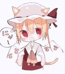  1girl animal_ears ascot blonde_hair blush cat_ears cat_girl cat_tail fang flandre_scarlet hat hat_ribbon highres medium_hair mob_cap nacht_musik open_mouth red_eyes ribbon solo tail touhou yellow_ascot 