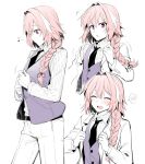  /\/\/\ 1boy :o ^_^ astolfo_(fate) bangs belt black_neckwear black_ribbon braid closed_eyes closed_mouth collared_shirt dressing eighth_note eyebrows_visible_through_hair fang fate/grand_order fate_(series) flying_sweatdrops formal hair_intakes hair_ribbon long_sleeves looking_at_viewer male_pubic_hair motion_lines multicolored_hair multiple_views musical_note necktie open_mouth pants pink_hair pubic_hair purple_vest ribbon rui_shi_(rayze_ray) shirt simple_background single_braid speech_bubble spoken_blush streaked_hair striped striped_shirt suit upper_body vertical-striped_shirt vertical_stripes vest violet_eyes whistling white_background white_hair white_pants white_shirt wing_collar 