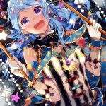  1girl bang_dream! blue_eyes blue_hair blush drumsticks earrings gloves happy_birthday jewelry long_hair matsubara_kanon open_mouth shi_noyuki smile white_gloves 