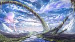  clouds day fantasy highres mountain no_humans original outdoors overgrown scenery sky smile_(qd4nsvik) 