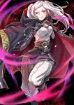  1girl aura belt breasts cleavage closed_mouth dark_aura female_my_unit_(fire_emblem:_kakusei) fire_emblem fire_emblem:_kakusei fire_emblem_heroes gimurei highres hood hoshigaki_(hsa16g) medium_breasts my_unit_(fire_emblem:_kakusei) nintendo open_clothes open_robe pants red_eyes robe solo twintails white_hair 