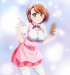  1girl apron ballpoint_pen_(medium) blush brown_hair green_eyes headdress highres miyazaki_chisaki screencap short_hair stitched thigh-highs third-party_edit traditional_media waitress yuragisou_no_yuuna-san 