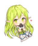  blush bracelet chibi cyg38801 detached_sleeves elf elsword eyebrows_visible_through_hair green_eyes green_hair hand_to_own_mouth heart highres jewelry long_hair pointy_ears rena_(elsword) 