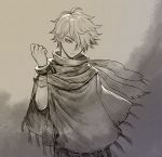  1boy bracelet cape gloves hair_over_one_eye jewelry looking_at_viewer male_focus monochrome octopath_traveler scarf short_hair simple_background solo therion_(octopath_traveler) uboar white_hair 
