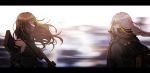  2girls arm_guards assault_rifle bangs blonde_hair blurry blurry_background braid breasts brown_eyes brown_hair cloak corruption detached_sleeves eyepatch floating_hair gas_mask girls_frontline ground_vehicle gun hair_between_eyes headphones holding jacket letterboxed long_hair looking_at_another m16 m16a1_(girls_frontline) m4_carbine m4a1_(girls_frontline) mole mole_under_eye multicolored_hair multiple_girls necktie ribbed_sweater rifle sangvis_ferri shirt sidelocks silence_girl single_braid skull_print spoilers streaked_hair sweater sweater_vest torn_clothes train weapon weapon_case white_hair wind yellow_eyes 