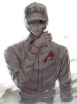  1boy absurdres bangs black_eyes blood blood_on_face bloody_clothes closed_mouth clothes_writing collared_jacket commentary_request flat_cap gloves greatmosu hair_over_one_eye hand_up hat hataraku_saibou highres jacket long_sleeves looking_at_viewer male_focus solo upper_body white_blood_cell_(hataraku_saibou) white_gloves white_hat white_jacket 