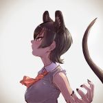  1girl animal_ears bow bowtie breasts claw_pose commentary_request extra_ears fossa_(kemono_friends) fossa_ears fossa_tail from_side hair_between_eyes highres kemono_friends nail_polish necktie orange_bow profile short_hair sleeveless solo tail takami_masahiro upper_body 