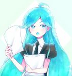  1other ahoge alexandrite_(houseki_no_kuni) androgynous blue_eyes blue_hair colored_eyelashes crystal_hair eyebrows_visible_through_hair gem_uniform_(houseki_no_kuni) highres houseki_no_kuni kanade_00xx long_hair looking_at_viewer necktie open_mouth paper solo upper_body 