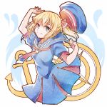  1girl anchor bangs beret blonde_hair blue_dress blue_eyes blue_hat blue_sailor_collar closed_mouth dress edna_(tales) hair_between_eyes hair_ribbon hat mishiro_(andante) red_neckwear red_ribbon ribbon sailor_collar short_hair short_twintails smile solo tales_of_(series) tales_of_zestiria twintails 