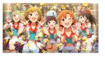  blush brown_eyes brown_hair dress group ibuki_tsubasa idolmaster idolmaster_million_live! idolmaster_million_live!_theater_days kana_yabuki kinoshita_hinata satake_minako shimabara_elena short_hqir smile wink 