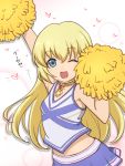  1girl ;d bangs blonde_hair blue_eyes breasts cheerleader collet_brunel eyebrows_visible_through_hair heart holding jewelry kiikii_(kitsukedokoro) long_hair looking_at_viewer miniskirt neck_ring one_eye_closed open_mouth pleated_skirt pom_poms skirt small_breasts smile solo tales_of_(series) tales_of_symphonia 