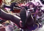  2girls action aiming bangs bipod black_footwear black_legwear black_skirt blazer blurry blurry_background blush breasts broken_glass bullpup car city city_lights closed_mouth destroyer_(girls_frontline) dress eyebrows_visible_through_hair falling floating_hair girls_frontline glass gloves glowing glowing_eyes ground_vehicle gun hair_ribbon half_updo hasaya highres holding jacket large_breasts long_hair motor_vehicle multiple_girls necktie one_eye_closed one_side_up pantyhose purple_hair red_eyes red_neckwear reflection ribbon rifle road sangvis_ferri shattered shell_casing shirt shoes sidelocks silver_hair skirt sniper_rifle solo strap street thighband_pantyhose twintails very_long_hair wa2000_(girls_frontline) walther walther_wa_2000 weapon white_shirt wind wind_lift yellow_eyes 
