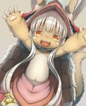  1girl blush brown_eyes eyebrows_visible_through_hair fangs furry long_hair looking_at_viewer made_in_abyss nanachi_(made_in_abyss) open_mouth smile solo tsuji upper_body white_hair 