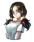  1girl black_hair blue_eyes dragon_ball dragonball_z eyelashes happy long_hair looking_at_viewer lowres shirt simple_background smile solo st62svnexilf2p9 twintails upper_body videl white_background white_shirt 