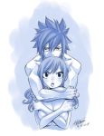  1boy 1girl 2018 bangs breasts chain_necklace cleavage collarbone covering covering_breasts dated eyebrows_visible_through_hair fairy_wings gray_fullbuster hair_between_eyes hug hug_from_behind juvia_lockser large_breasts long_hair looking_at_viewer mashima_hiro monochrome nude official_art open_mouth signature sketch spiky_hair swept_bangs under_boob upper_body white_background wings 