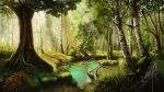  commentary_request dated day forest grass hidarikiki_no_manjuu highres light_rays nature no_humans original outdoors pond scenery signature tree water 