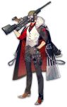  1boy ammunition black_gloves cartridge chains coat dress_shirt eins_(senjuushi) full_body fur_collar fur_trim gas_mask gloves gun hand_in_pocket holding holding_gun holding_weapon jacket_on_shoulders kazuki_yone male_focus necktie official_art over_shoulder senjuushi:_the_thousand_noble_musketeers shirt short_hair sleeves_rolled_up solo tachi-e transparent_background waistcoat weapon weapon_over_shoulder 