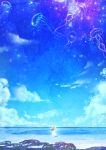  1girl brown_hair clouds day facing_away highres jellyfish long_hair original outdoors scenery sky smile_(qd4nsvik) standing star_(sky) 