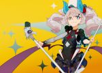  1girl chiliarch_(elsword) demon_girl demon_horns elsword eyebrows_visible_through_hair fang holding horns luciela_r._sourcream microphone single_sleeve star star-shaped_pupils symbol symbol-shaped_pupils twintails zhang492382336 