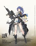  bandaid bangs belt bikini black_bikini black_footwear black_gloves blue_hair blue_shorts boot_straps boots breasts buckle cable clothes_pin clothes_writing coat cooler copyright-name cross-laced_footwear daewoo_k11 dress explosive fingerless_gloves girls_frontline gloves grenade grenade_launcher grey_coat gun head_tilt highres holding holding_gun holding_weapon jewelry k11_(girls_frontline) knee_boots lace-up_boots ladic leather_choker logo long_coat long_hair medium_breasts messy_hair multiple_straps name_tag off_shoulder official_art open_clothes open_coat open_dress parted_lips pouch see-through shells short_shorts shorts side_ponytail sidelocks single_earring single_fingerless_glove skindentation smirk standing stomach swimsuit thigh_strap thighs trigger_discipline unbuttoned_pants violet_eyes weapon white_dress 