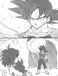  /\/\/\ 1girl 2boys armor baby bardock black_hair boots carrying_over_shoulder comic couple dirty dirty_clothes dirty_face dragon_ball expressionless eyelashes family father_and_son frown full_body gine greyscale hetero highres indoors looking_at_another monochrome mother_and_son multiple_boys profile scar short_hair silent_comic smile son_gokuu space_craft spiky_hair standing tail tkgsize upper_body younger 