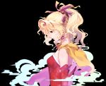  1girl bare_shoulders blonde_hair blue_eyes bow detached_sleeves dress earrings final_fantasy final_fantasy_vi hair_ribbon highres jewelry lilith-lily ponytail ribbon solo tina_branford 