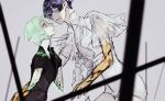  2others androgynous bangs blue_eyes blue_hair blunt_bangs broken dual_persona gem_uniform_(houseki_no_kuni) golden_arms green_eyes green_hair heterochromia houseki_no_kuni looking_at_another missing_limb multiple_others necktie phosphophyllite phosphophyllite_(ll) saku_(saku5991) short_hair spoilers upper_body white_eyes 