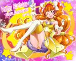  1girl ;) birthday boots cure_twinkle double_bun gloves go!_princess_precure hanzou one_eye_closed orange_hair panties precure smile thigh-highs thigh_boots twintails underwear violet_eyes 