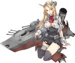  1girl blonde_hair blue_eyes breasts flower headgear kantai_collection konishi_(koconatu) large_breasts long_hair machinery military military_uniform nelson_(kantai_collection) official_art red_flower red_rose rose thigh-highs torn_clothes turret uniform weapon 