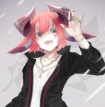  animal_ears commentary_request fang fangs green_eyes highres horns jewelry kesuno looking_at_viewer original redhead short_hair tattoo 