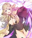  1girl ahoge blonde_hair blue_eyes breasts cape circlet cleavage cleavage_cutout covered_navel fire_emblem fire_emblem_if kokouno_oyazi long_hair medium_breasts navel nintendo open_mouth ophelia_(fire_emblem_if) simple_background solo white_background 