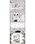 1girl 4koma :3 angry bkub chestnut comic eating food forest greyscale hair_ornament hair_scrunchie highres ice_cream monochrome nature poptepipic popuko school_uniform scrunchie serafuku sidelocks squirrel tree trembling two_side_up 