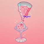 1girl artist_name cocktail_glass cup drinking_glass food fruit gradient gradient_background meyoco no_humans original pink_background see-through solo sparkle watermelon 