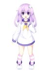  1girl absurdres blush child choker d-pad d-pad_hair_ornament eyebrows_visible_through_hair full_body hair_ornament highres horizontal_stripes long_hair long_sleeves looking_at_viewer nepgear neptune_(series) open_mouth oyat purple_hair sailor_collar smile solo striped striped_legwear violet_eyes white_background younger 