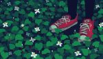  1girl animated animated_gif converse flower leaf lowres original out_of_frame pantyhose pixel_art plant rain red_footwear solo standing toyoi_yuuta white_flower 