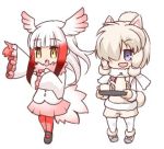  :d :o alpaca_ears alpaca_suri_(kemono_friends) alpaca_tail animal_ears arm_up bangs bird_tail black_footwear blue_eyes blunt_bangs blush_stickers brown_eyes brown_shorts commentary_request cup eyebrows_visible_through_hair full_body fur-trimmed_sleeves fur_trim gloves hair_over_one_eye head_wings holding holding_tray hono japanese_crested_ibis_(kemono_friends) kemono_friends light_brown_hair long_hair long_sleeves lowres multicolored_hair open_mouth pantyhose pink_skirt pleated_skirt red_gloves red_legwear redhead shirt shoes short_shorts shorts simple_background skirt smile standing streaked_hair tail teacup teapot tray white_background white_footwear white_hair white_legwear white_shirt white_wings wide_sleeves wings 
