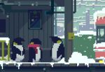  animated animated_gif bird day original outdoors penguin pink_scarf scarf snow snowing sunlight toyoi_yuuta train_station 
